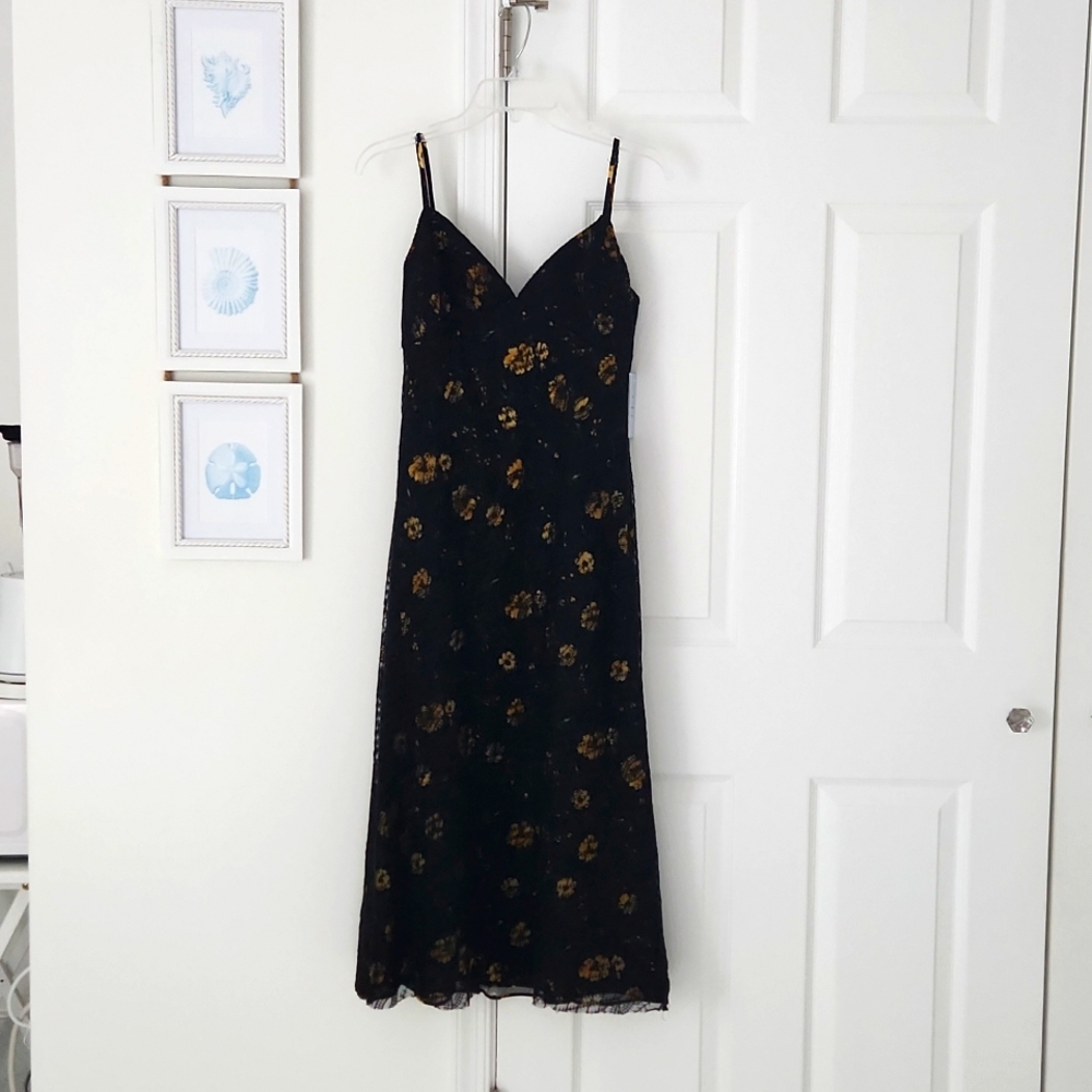 AQUA & Kristopher Brock Lace Overlay Floral Slip Dress, Autumn Dress,NWT, Size S